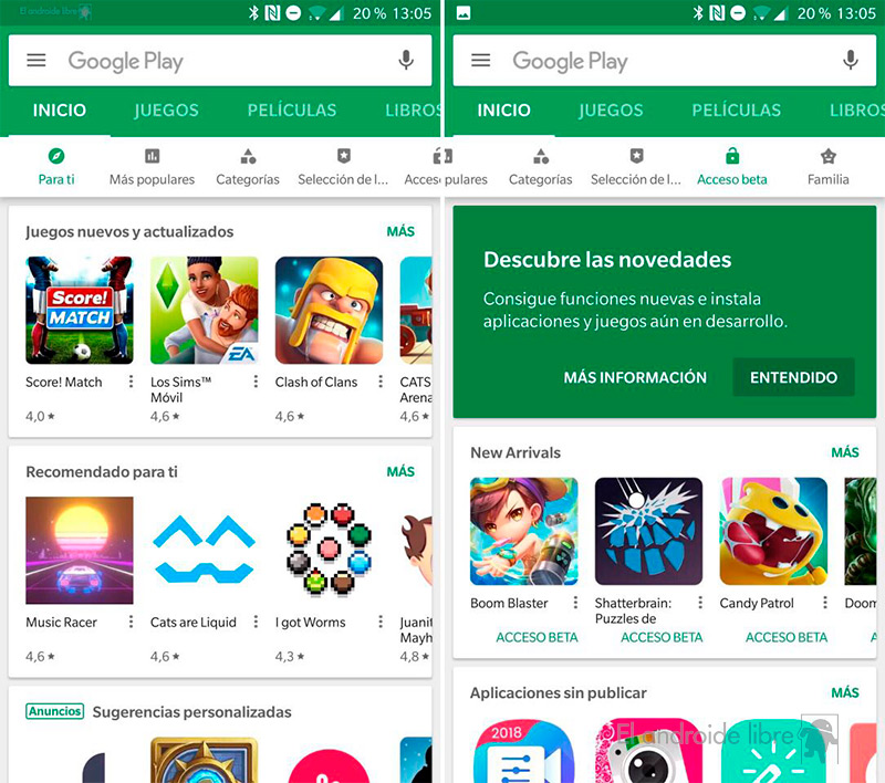 La Google Play Store se actualiza con nuevas opciones de navegación