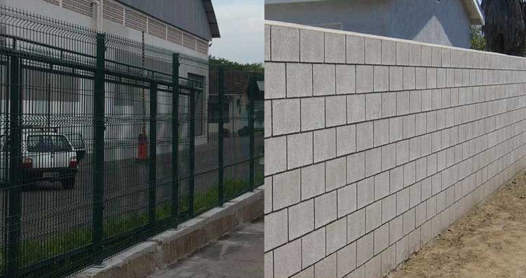 A imagem mostra de um lado um gradil e do outro lado um muro.